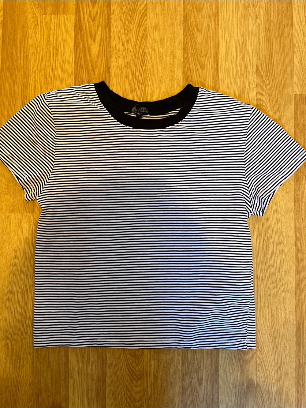 Splash Black & White Striped Short Cropped Sleeve Tee